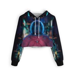 Sweat-shirt court à capuche personnalisé imprimé astronaute, pull-over imprimé par sublimation, streetwear automne femme, en polyester tricoté - Product Image 1