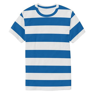 เสื้อยืดสำหรับผู้ชายสีน้ำเงินและสีขาวลายแนวนอนแขนสั้นคอกลมเสื้อยืดลำลองเสื้อผ้าฝ้ายน้ำหนักเบาเสื้อสวมหัวฤดูร้อน - Product Image 1