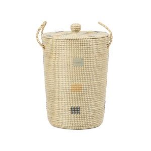 Handwoven Seagrass Storage Basket <b>Bin</b> Tall Cylinder With Lid Natural Handmade Eco Friendly Sustainable Wholesale Bulk Supplier - Product Image 1