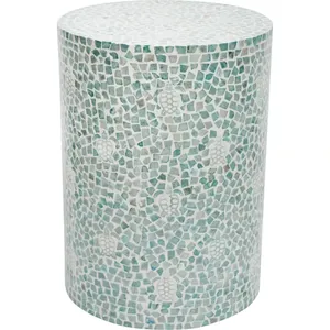 Sea Turtle Pattern Cylinder <b>Stools</b> Mother of Pearl Handcrafted Mosaic Small Side Table For Living Room Bedroom Decor Use - Product Image 1