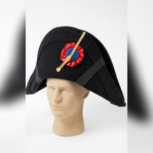 Bicorn Hat is a historically inspired <b>costume</b> accessory featuring premium black wool felt, gold braid trim, and a <b>red</b> Hat - Product Image 3