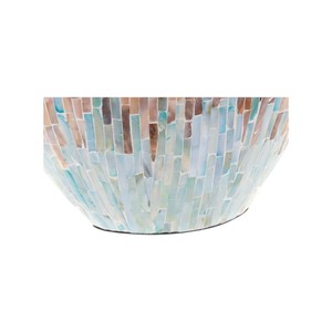 Vase de table en céramique fait main, forme irrégulière, finition brillante, design contemporain, incrustation nacre, décoration florale - Product Image 2