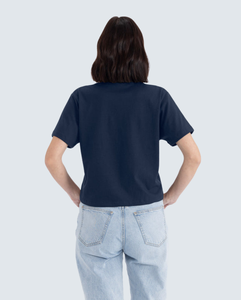 Top Corto de Cuello Redondo para Mujer, Color Azul Marino, Manga Corta, Corte Holgado, Color Sólido, Informal, Primavera Verano, 100% Algodón Jersey - Product Image 2