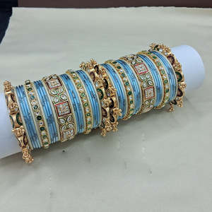 Gold Plated Crystal Ruby Pearl Meenakari Bridal <b>Bangles</b> <b>Set</b> - Product Image 2
