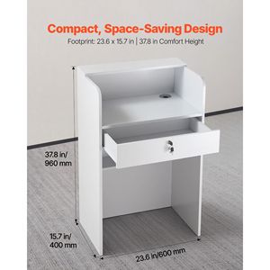 Moderna Scrivania da Reception Rettangolare da 23,6 Pollici, Bancone Minimalista per Piccoli Negozi con Cassetto - Product Image 3