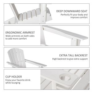 Silla Adirondack de Respaldo Alto con Asiento Ancho, Tumbona de Plástico HDPE para Exteriores, Tumbona Blanca con Portavasos - Product Image 5