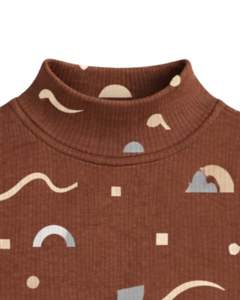 Top Corto Personalizado Marrón con Cuello Alto y Estampado Geométrico, Sin Mangas, Ajustado, Elástico, Informal y Moderno para Mujer - Product Image 4