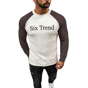 Camiseta Térmica de Manga Corta Raglán de Punto Waffle Lisa al por Mayor, Personalizable con Logotipo OEM, de Alto Gramaje, Unisex, Sólida, Estilo Béisbol, de Secado Rápido - Product Image 2