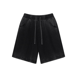 Shorts de sport décontractés pour hommes, taille mi-haute, écologiques, délavés, coupe large, style simple, avec cordon de serrage - Product Image 3