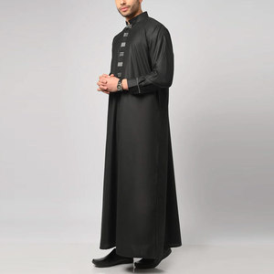 Jubba islamique noire pour homme, décontractée, à manches longues, avec broderie argentée, respirante, Thobe Dishdasha, tenue de prière du Ramadan, Kaftan thobe / thawb - Product Image 4