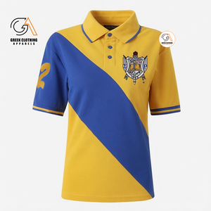 เสื้อโปโลผู้หญิง Sigma Gamma Rho รุ่นวินเทจ ทรงโอเวอร์ไซส์ สีน้ำเงิน-เหลือง  ผ้าเนื้อเดียว สไตล์ลำลอง ปักโลโก้ ทรงปกติ แขนสั้น - Product Image 2