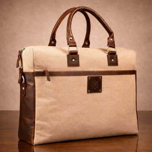 Porte-documents classique en toile pour ordinateur portable, couleur gris bicolore, sac de bureau professionnel durable avec poignées en cuir et bandoulière - Product Image 1