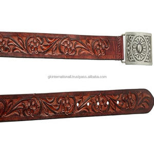 Cinturón de cuero genuino para hombre con diseño floral tallado a mano y hebilla de diseñador de plata antigua 3D Cinturón de herramientas de cuero occidental - Product Image 6