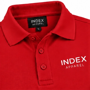 Camiseta Polo de Manga Larga para Hombre Index Apparel, Color Rojo Sólido, Cuello con Botones, Logotipo en la Parte Superior - Product Image 5