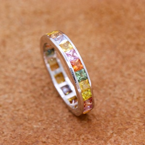 Bague Éternité en Argent Sterling 925 avec Tourmalines Naturelles Multicolores Taille Carrée Serties en Canal, Vente en Gros, Memoria Jewels - Product Image 6