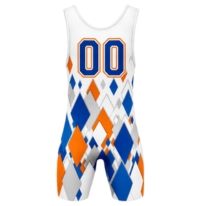<b>Men</b> White Blue Orange Sublimated <b>Wrestling</b> <b>Singlet</b> Polyester Athletic Sportswear Team Uniform Training Match Performance Apparel - Product Image 3