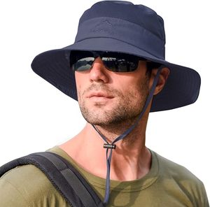 Unisex Wide Brim Mesh Fabric Sun <b>Hat</b> with 3D Embroidery <b>Navy</b> Blue Nylon Adjustable Strap Outdoor Casual Spring Summer Adult - Product Image 1