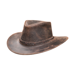 Chapeaux de cowboy en cuir marron personnalisés OEM pour hommes et femmes, style ranch américain, mode premium, chapeaux de plage australiens - Product Image 1