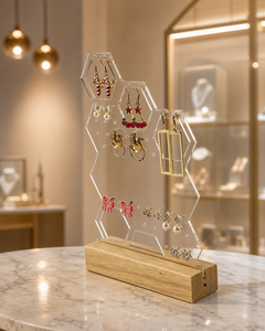 <b>Acrylic</b> Jewelry <b>Display</b> <b>Stand</b> with Wooden Base | Earring Holder for Retail & Home - Product Image 2