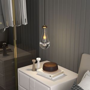 Lampadario Moderno a Goccia Trasparente con Asta in Ottone, Illuminazione per Isola Cucina e Sala da Pranzo, Eleganti Lampadari e Luci Pendenti - Product Image 1