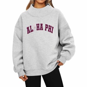 Women Alpha / Phi Oversized <b>Mock</b> <b>Neck</b> Sweatshirt Custom College Chenille Embroidered Letter Fleece Cotton Pullover - Product Image 1