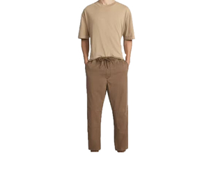 Men's <b>Brown</b> Cotton Drawstring Pants Elastic Waist Side Pockets Casual Lightweight Winter Breathable Knitted Windproof Solid - Product Image 1