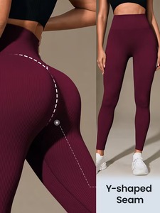 Pantalons de yoga sans couture texturés tie-dye pour femmes |   Leggings de sport froncés push-up pour lifter les fesses |   Vêtements de sport taille haute - Product Image 3