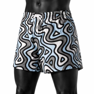 Short de bain décontracté pour homme à motif géométrique, taille mi-haute, séchage rapide, en polyester satiné, longueur courte, fermeture élastique - Product Image 3