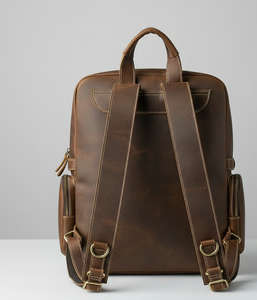 Men's Genuine Leather Brown <b>Backpack</b> VARAD IMPEX Durable <b>Lightweight</b> Large Capacity Daily Use Waterproof Air Cushion Belt - Product Image 2