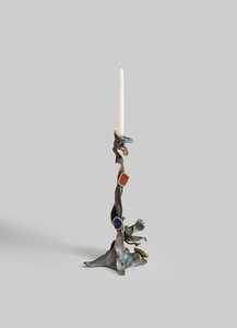 Porte-bougie en laiton fait main avec incrustations bleues et rouges, décoration artistique pour la maison, bougeoir en acier inoxydable - Product Image 1