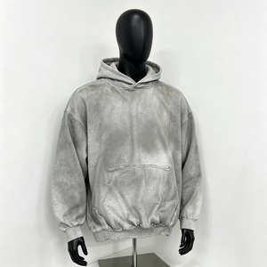 Sudadera con Capucha para Hombre, 100% Algodón, Corte Holgado, Estilo Vintage, Lavado Desgastado con Detalles de Borde Crudo - Product Image 2