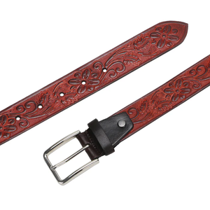Hot Selling Western <b>Engraved</b> <b>Tooled</b> Cowhide Leather Belt Strap or Belt High-Strength genuine leather belt with Brass buckle - Product Image 4