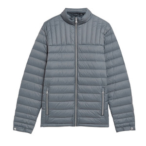 Veste matelassée grise pour homme, col montant, fermeture éclair, coupe-vent, rembourrage en polyester, style décontracté, pour l'automne, longueur standard - Product Image 1