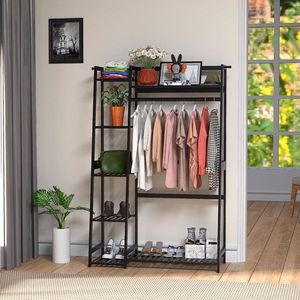 Bamboo Freestanding Closet Organizer Garment Rack <b>Shelves</b> for Hanging Clothes for Living Room & <b>Bedroom</b> Use - Product Image 6