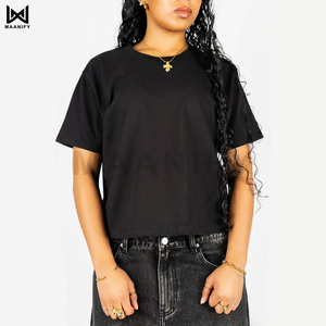 เสื้อยืดครอปสีดำขายดี ผ้าหนา พิมพ์โลโก้ได้ตามต้องการ คอริบหนา เสื้อเปล่าสไตล์สตรีทแวร์ ผ้าฝ้าย OEM ODM MAANIFY - Product Image 2