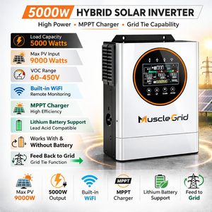 Onduleur Solaire 5000W 24V 5kW Hybride MPPT Entrée PV 9000W Surveillance WiFi Compatible Batterie Lithium Alimentation Réseau AC AC Sortie 12KW - Product Image 6