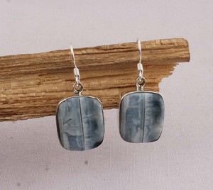 Boucles d'oreilles pendantes en agate bleue naturelle, argent sterling 925, agate rayée faite à la main, fournisseur en gros - Product Image 3