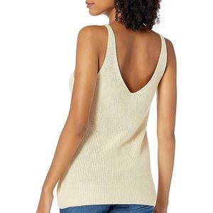 Camiseta sin mangas de punto liso color morado claro para mujer, cuello en V, largo regular, estilo casual, 100% algodón, tela transpirable - Product Image 6