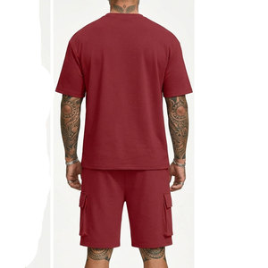 Ensemble court pour homme, t-shirt à manches courtes et short, style décontracté, été, tissu gaufré uni, col rond, pour homme - Product Image 2