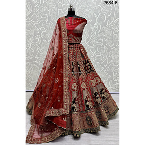 Collections de velours de vêtements de mariée indiens pour la mariée avec le travail de Zarkhan par Fabzone - Product Image 3