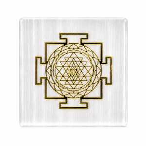 Natural Selenite <b>Square</b> Charging Plate Shree Yantra Engraved Gemstone Decorative Stone Plate for Home Gift - Product Image 1