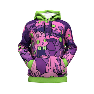 Sudadera con Capucha para Hombre, Color Morado y Rosa con Calaveras, Corte Regular, Informal, para Otoño, Tejida, con Bolsillo, Estampado por Sublimación - Product Image 1