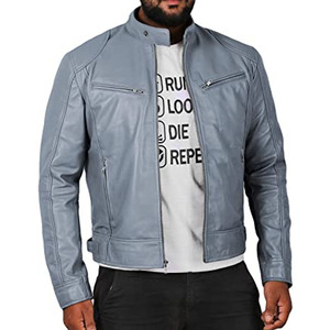 Nueva Chaqueta de Motociclista de Cuero Lavado para Hombre, Cuello Alto, Cierre de Cremallera, Corte Regular, Estilo Otoñal - Product Image 2