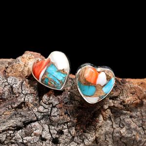 Handmade <b>Wedding</b> Promise Stud <b>Earrings</b> for Women for Parties Oyster Turquoise Heart Cut 925 Sterling <b>Silver</b> Boho Statement - Product Image 1