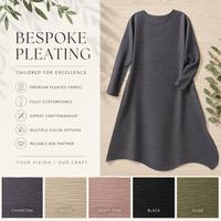Robe plissée sur mesure à ourlet irrégulier, col rond, fente latérale, manches longues, extensible, pour femme, faible MOQ, OEM