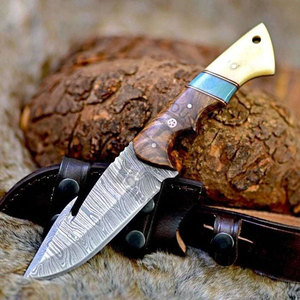 Damascus Hunting/Skinning Gut <b>Hook</b> Knife 10" <b>Clip</b> Point Blade Wenge Wood Handle Full Tang Hand Forged Fixed Blade Ambidextrous - Product Image 1
