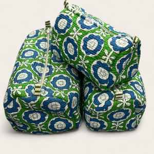 Lot de 3 trousses de maquillage matelassées en coton à motifs floraux, imperméables, imprimées à la main, pour cosmétiques - Product Image 5