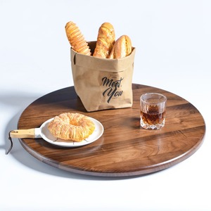 <b>Round</b> Wooden Serving <b>Tray</b> With Handle Minimalist Design Single Piece Package For Dining <b>Table</b> - Product Image 3