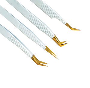 Juego de pinzas para pestañas con baño de oro de precisión del fabricante, mango blanco, punta suave, para extensión de pestañas y manicura - Product Image 3