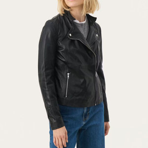 Custom Women's Genuine Leather <b>Biker</b> <b>Jacket</b> Premium Zippers Logo Quilted Black High Quality Finished Leather Women's <b>jackets</b> - Product Image 1